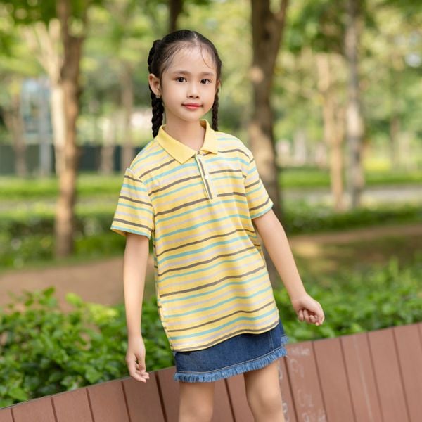  Áo Polo họa tiết kẻ ngang bé gái 6sp24T154 
