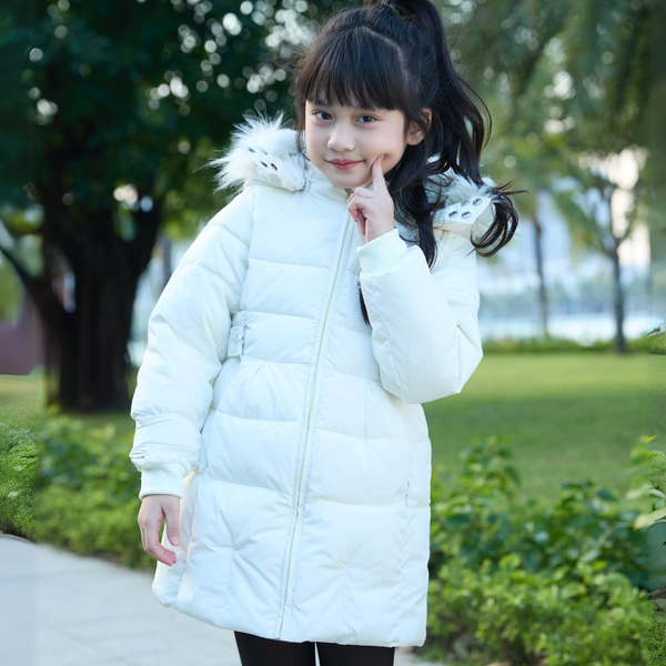  Áo Bông Nhồi LIZARD Cho Bé Gái Thiết Kế Mũ Lông Vũ J12 