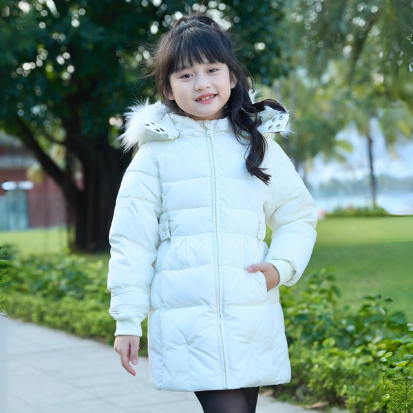  Áo Bông Nhồi LIZARD Cho Bé Gái Thiết Kế Mũ Lông Vũ J12 