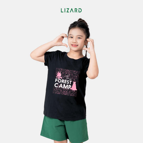 Áo T-shirt bé gái LIZARD in họa tiết The Forest Camp màu đen hồng Black Pink H25 
