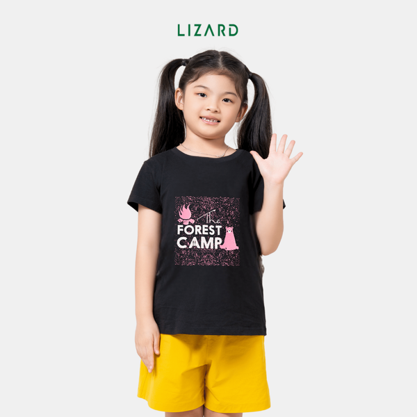  Áo T-shirt bé gái LIZARD in họa tiết The Forest Camp màu đen hồng Black Pink H25 