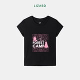  Áo T-shirt bé gái LIZARD in họa tiết The Forest Camp màu đen hồng Black Pink H25 