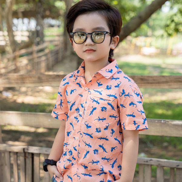  Áo sơ mi cộc tay bé trai LIZARD sơ mi ngắn tay bé trai 4SP23T121 