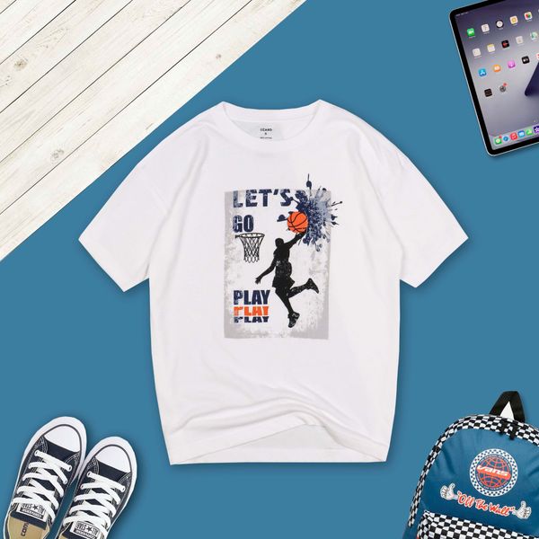  Áo T-shirt Nam Bé Trai LIZARD in hình họa tiết bóng rổ 4SS23TS006 H07 