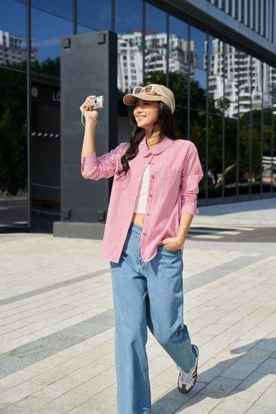  Áo Sơ Mi Kẻ LIZARD Cotton Dài Tay Cho Nữ 2SP23S053 