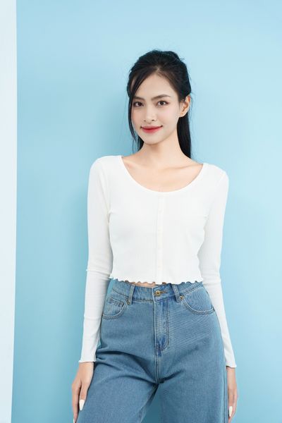  Áo thun rayon nữ LIZARD crop top tay dài cổ tròn 2SS23T018 