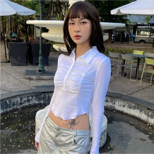  Áo sơ mi nữ vải thun LIZARD phong cách Hàn Quốc 2SS23T020 