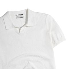 Áo Thun Polo Dệt Kim Textured Trơn Màu Trắng Kem