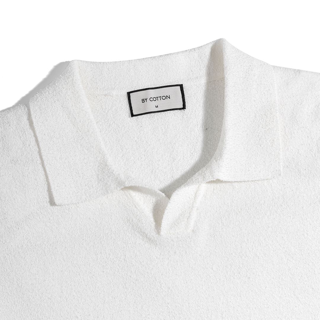 Áo Thun Polo Dệt Kim Textured Trơn Màu Trắng Kem
