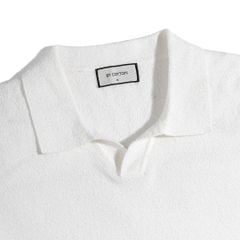 Áo Thun Polo Dệt Kim Textured Trơn Màu Trắng Kem