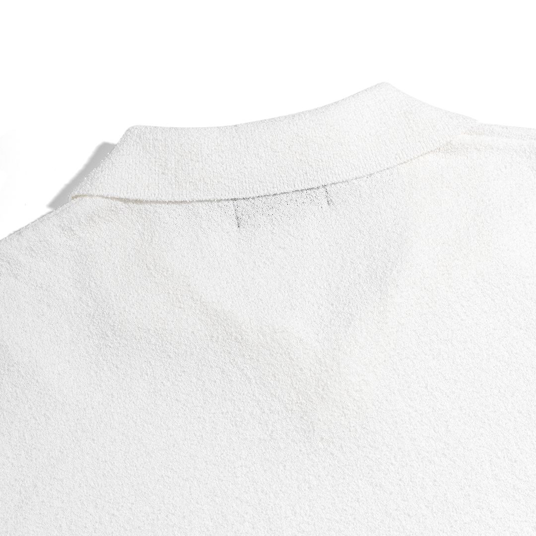 Áo Thun Polo Dệt Kim Textured Trơn Màu Trắng Kem