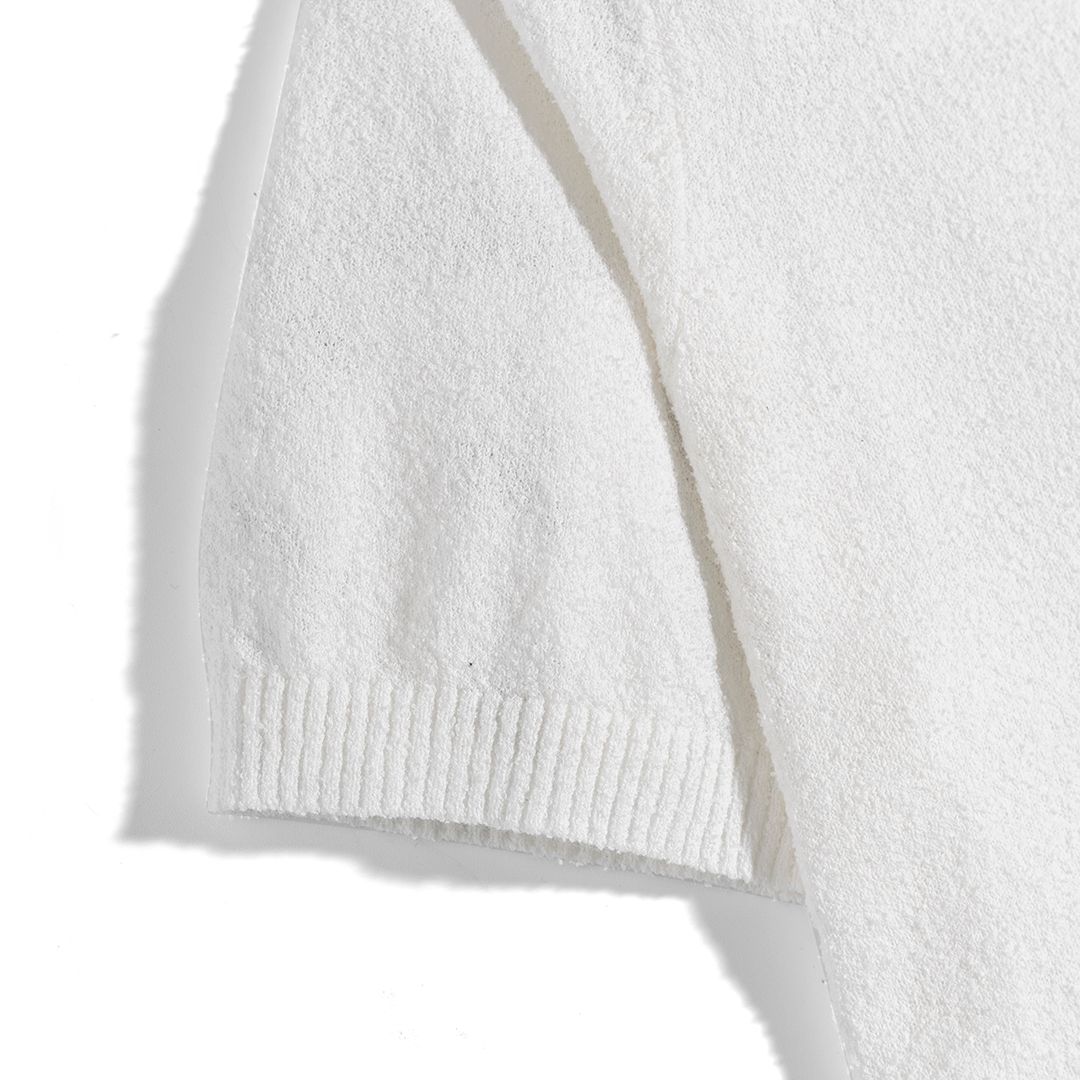 Áo Thun Polo Dệt Kim Textured Trơn Màu Trắng Kem