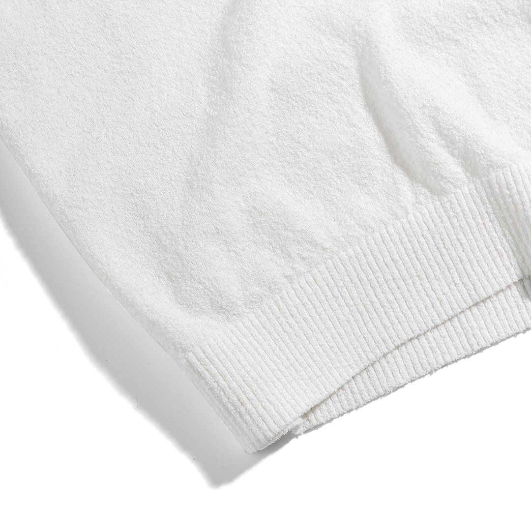 Áo Thun Polo Dệt Kim Textured Trơn Màu Trắng Kem
