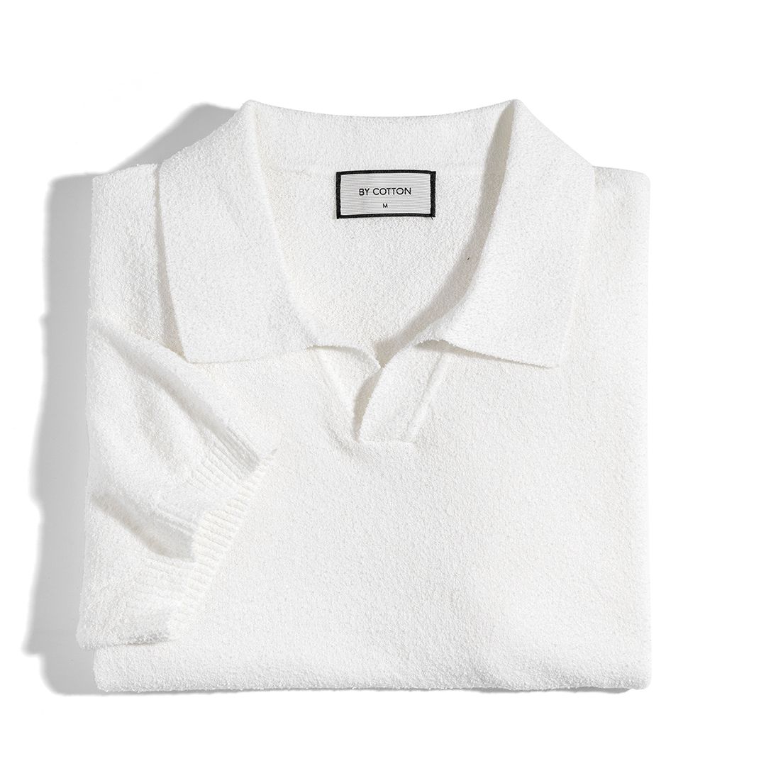 Áo Thun Polo Dệt Kim Textured Trơn Màu Trắng Kem