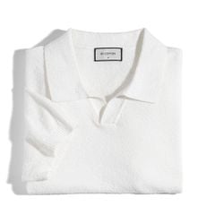 Áo Thun Polo Dệt Kim Textured Trơn Màu Trắng Kem