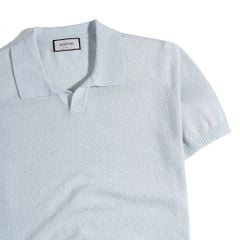 Áo Thun Polo Dệt Kim Textured Trơn Màu Xanh Pastel