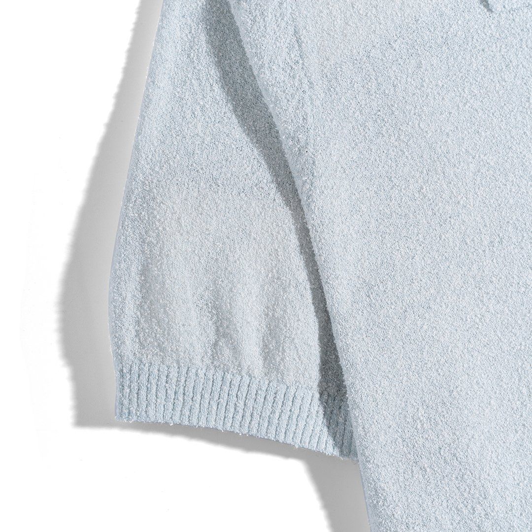Áo Thun Polo Dệt Kim Textured Trơn Màu Xanh Pastel