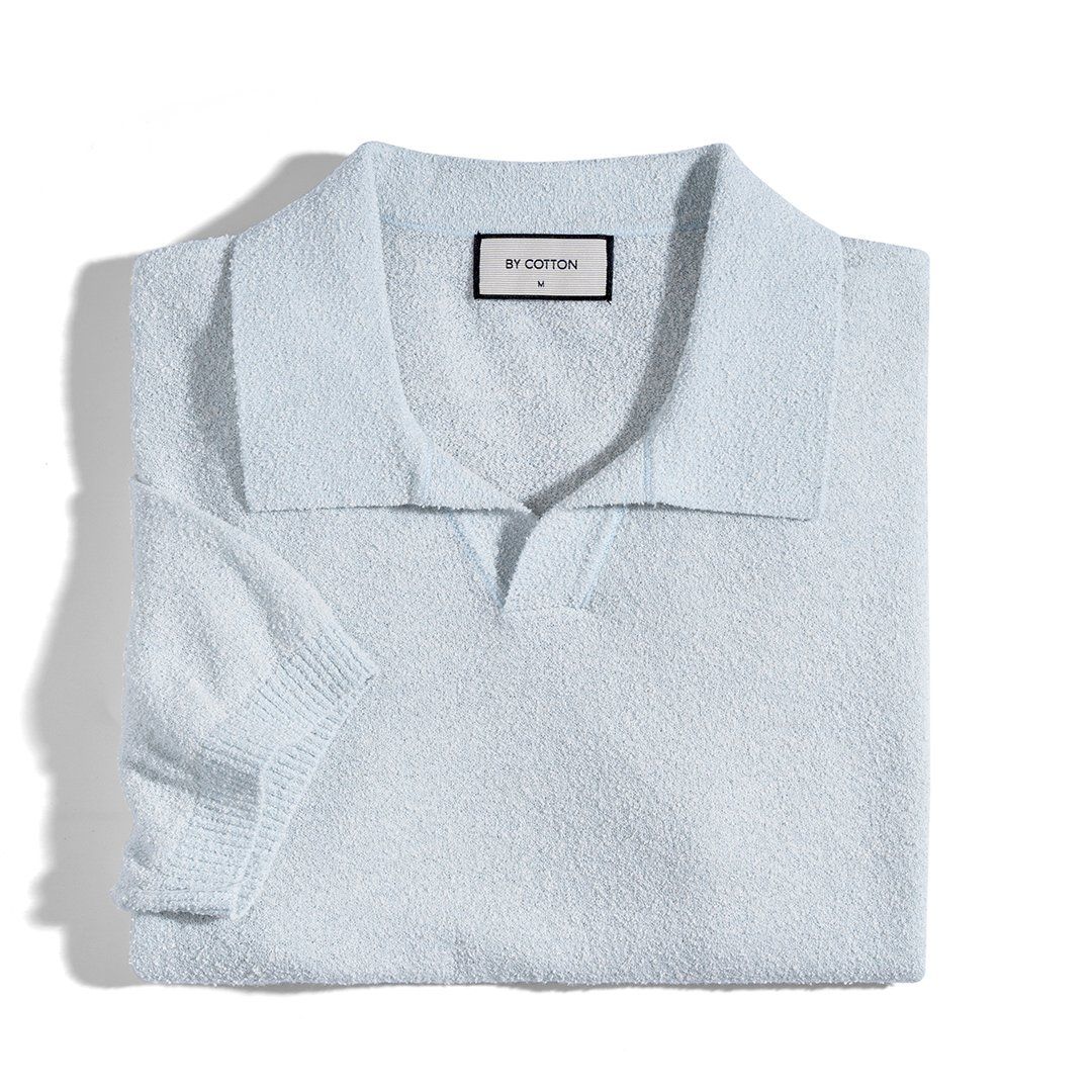 Áo Thun Polo Dệt Kim Textured Trơn Màu Xanh Pastel
