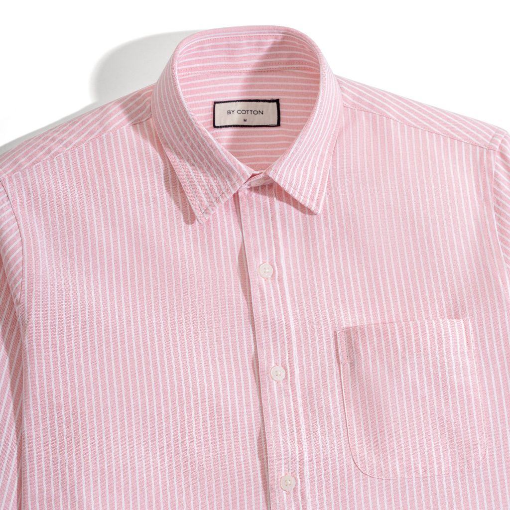 Áo Sơ Mi Nam Oxford Sọc Hồng Nhuyễn