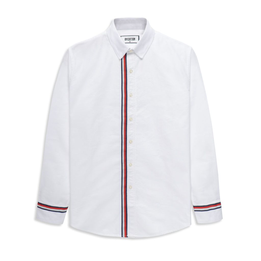 ÁO SƠ MI OXFORD TRẮNG PHỐI VIỀN NẸP