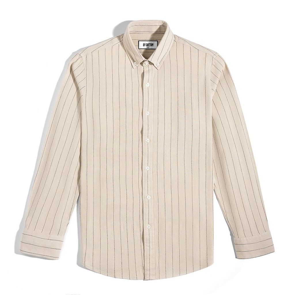 Áo Sơ Mi Nam Linen Be Sọc Đen