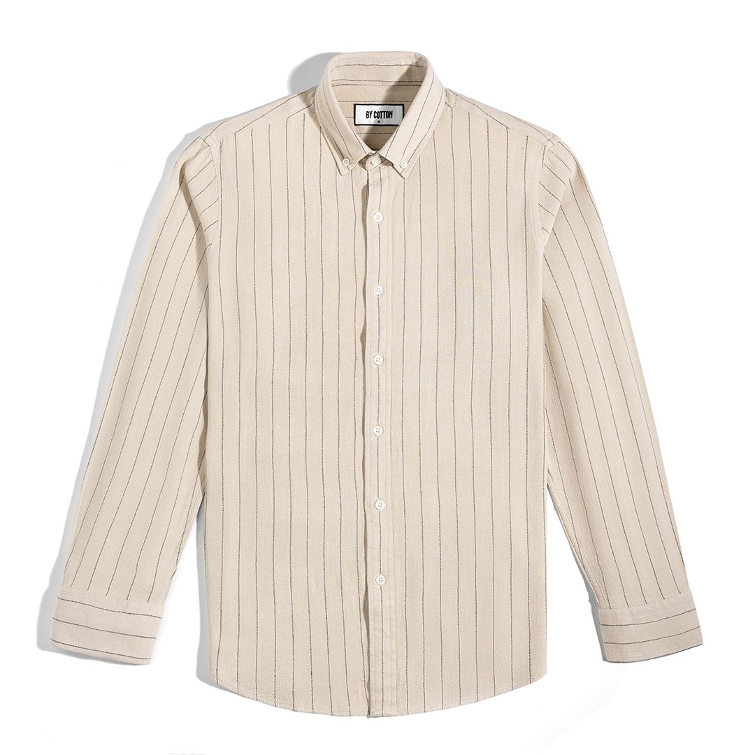 Áo Sơ Mi Nam Linen Be Sọc Đen