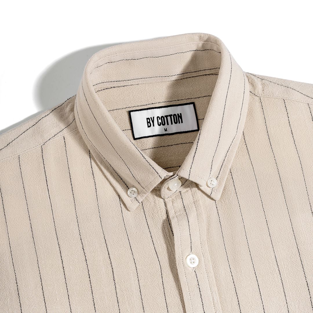 Áo Sơ Mi Nam Linen Be Sọc Đen