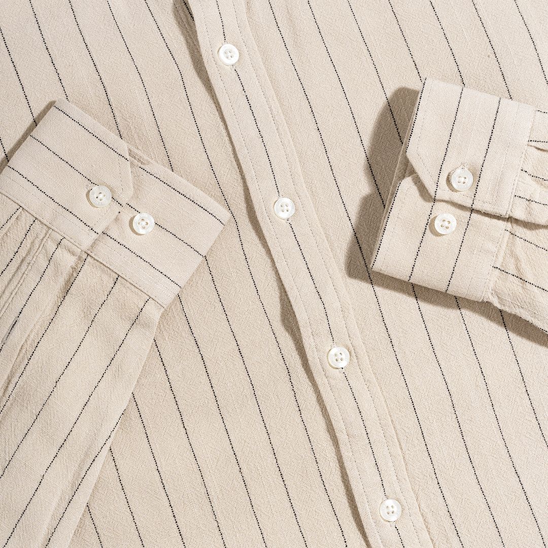 Áo Sơ Mi Nam Linen Be Sọc Đen
