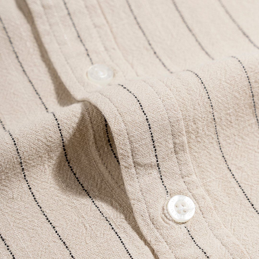 Áo Sơ Mi Nam Linen Be Sọc Đen