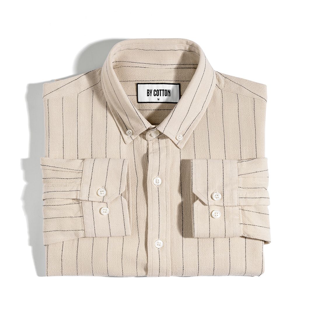 Áo Sơ Mi Nam Linen Be Sọc Đen