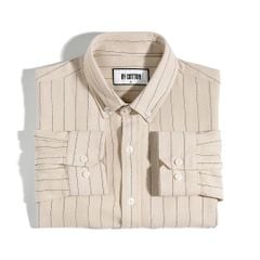 Áo Sơ Mi Nam Linen Be Sọc Đen