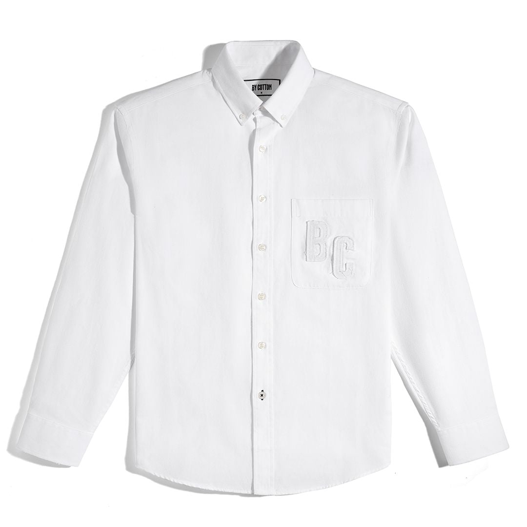 Áo Sơ Mi Nam Tay Dài Oxford Màu Trắng Thêu BC