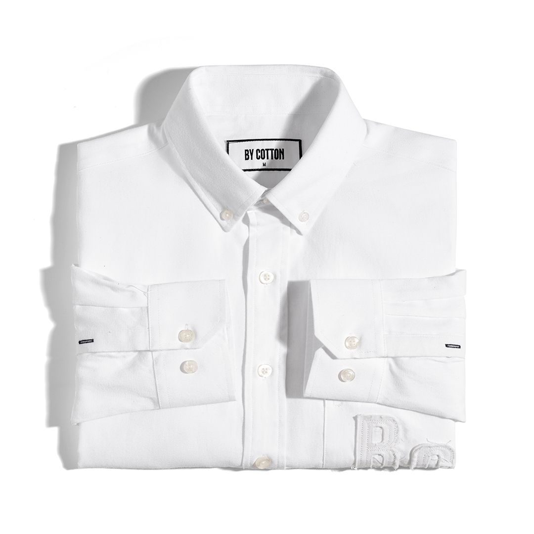 Áo Sơ Mi Nam Tay Dài Oxford Màu Trắng Thêu BC