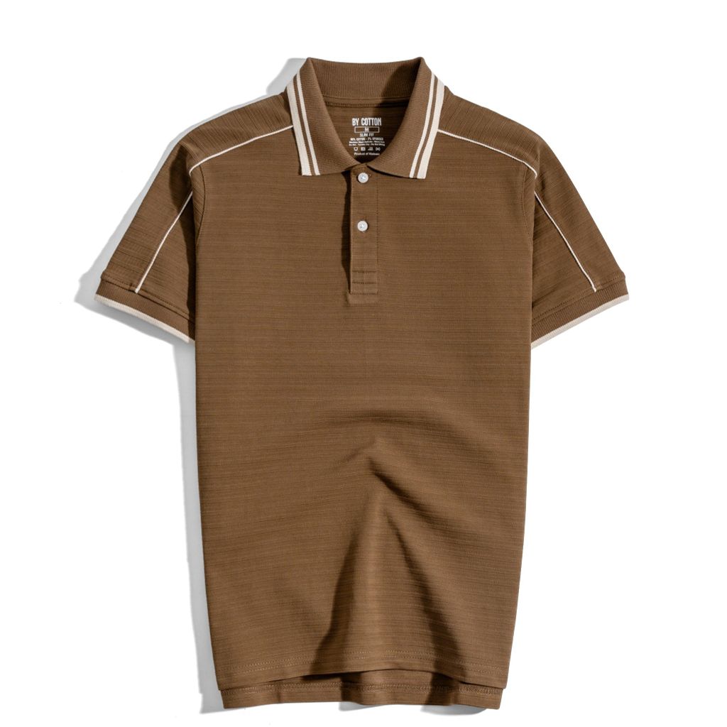 Áo Thun Polo Nam By Cotton Gân Nâu Viền Vai