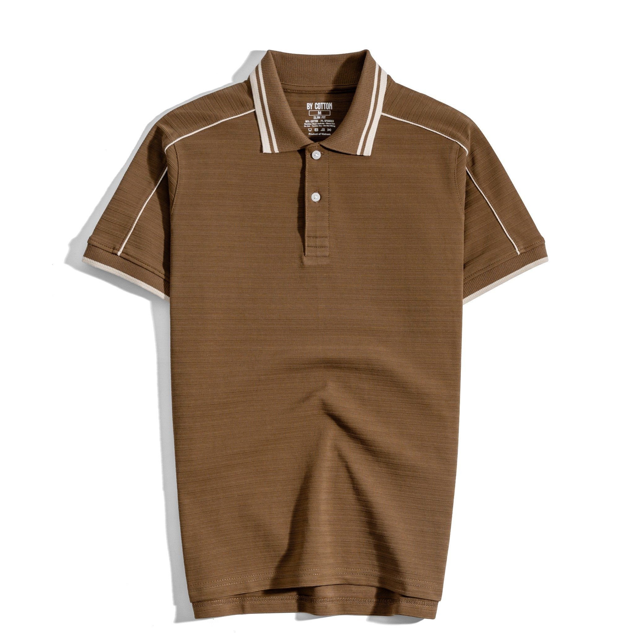 Áo Thun Polo Nam By Cotton Gân Nâu Viền Vai