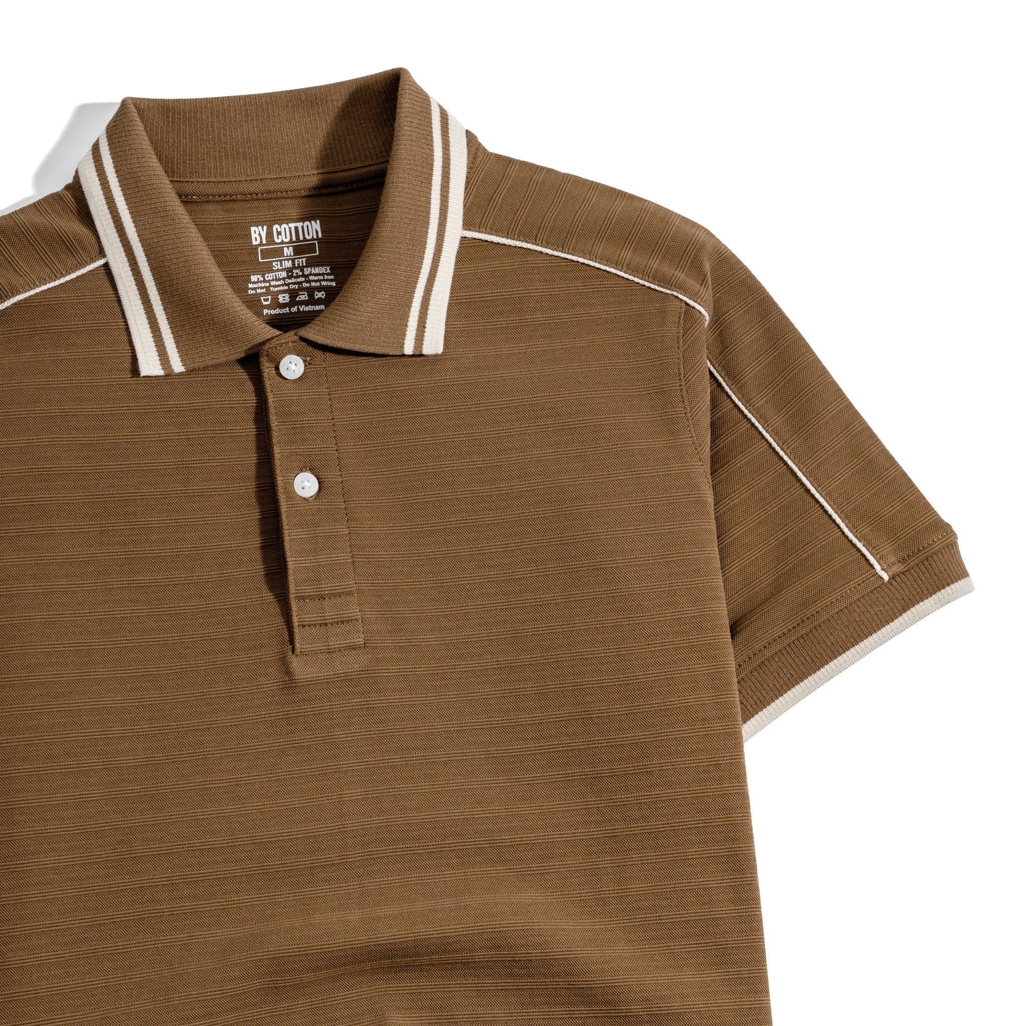 Áo Thun Polo Nam By Cotton Gân Nâu Viền Vai