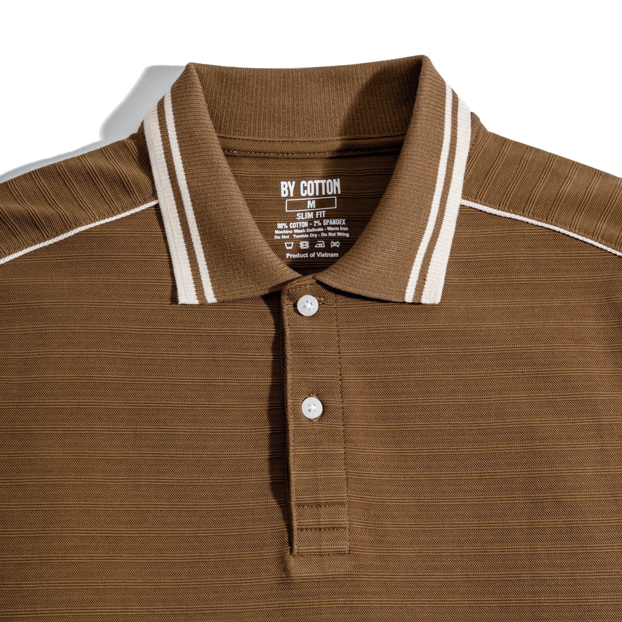 Áo Thun Polo Nam By Cotton Gân Nâu Viền Vai