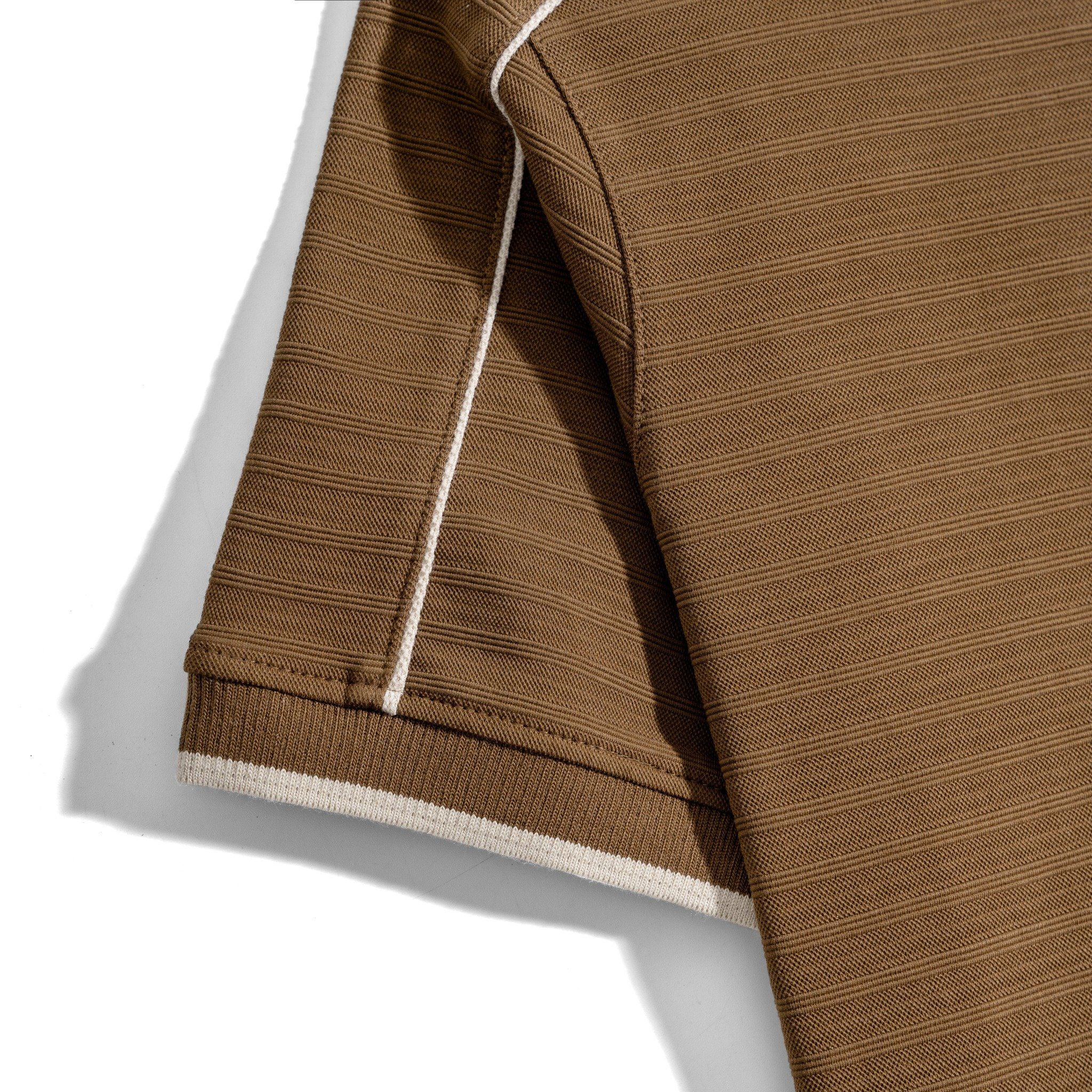 Áo Thun Polo Nam By Cotton Gân Nâu Viền Vai
