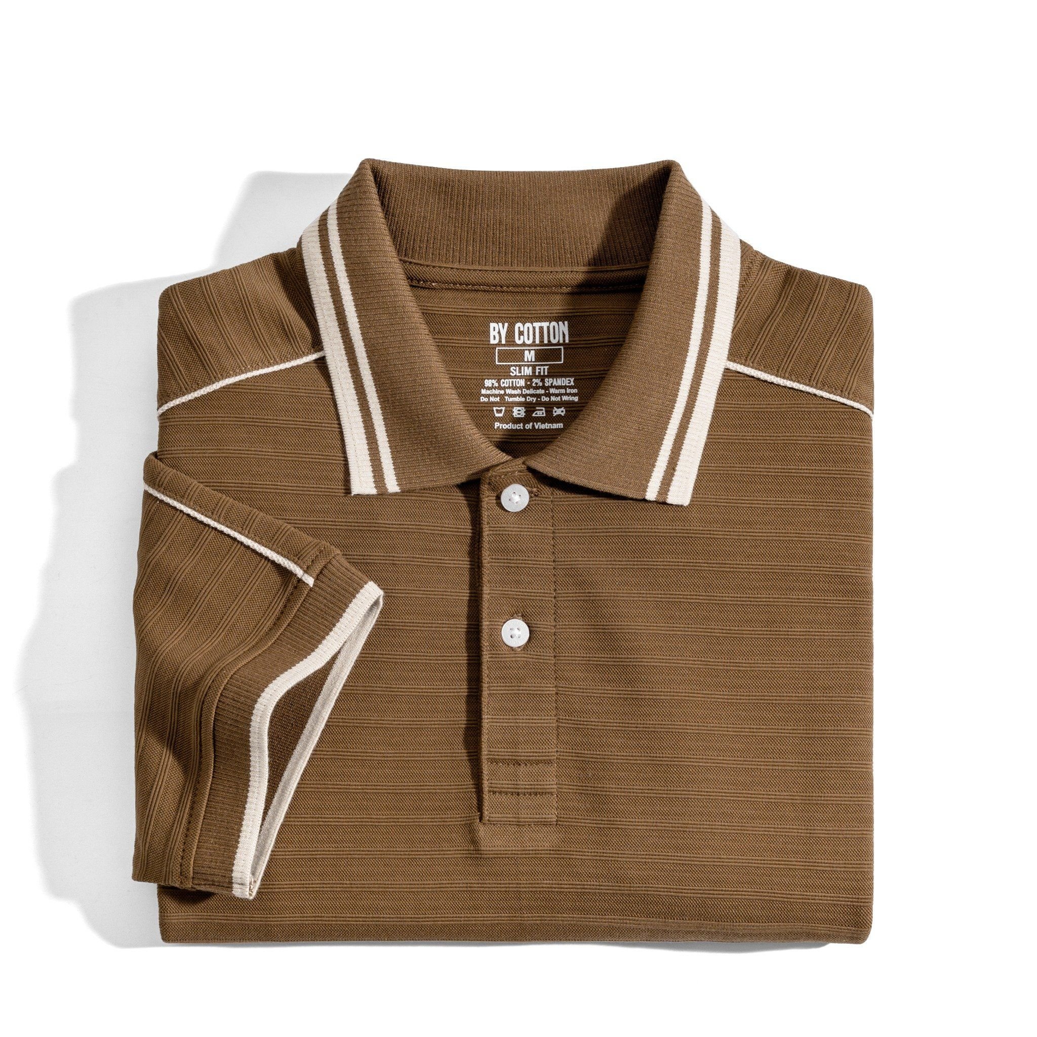 Áo Thun Polo Nam By Cotton Gân Nâu Viền Vai