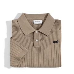 Áo Thun Polo Dệt Kim Sọc Đứng Nâu - Thêu Ngựa