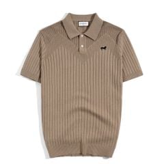 Áo Thun Polo Dệt Kim Sọc Đứng Nâu - Thêu Ngựa