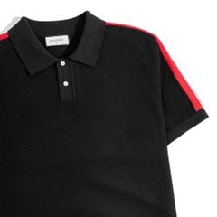 Áo Thun Polo Dệt Kim Đen Phối Vai - SS2