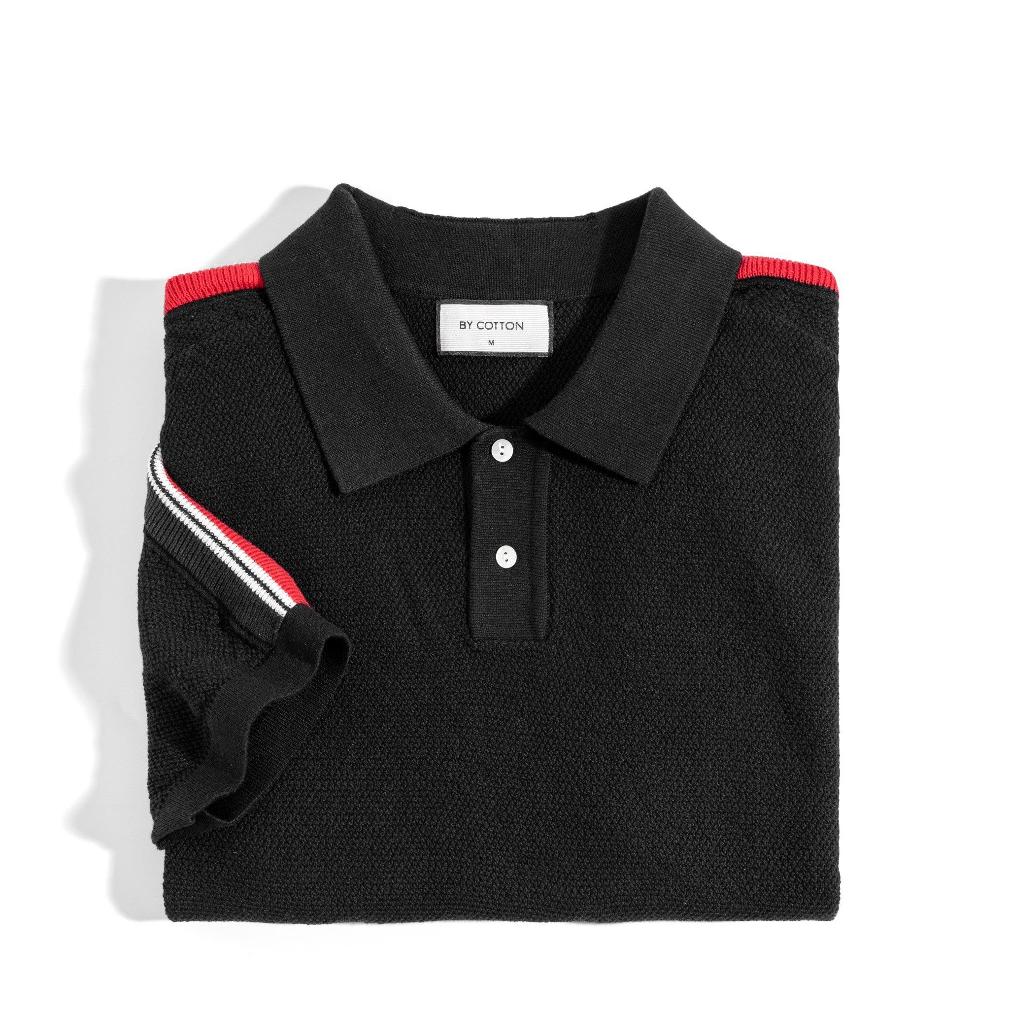 Áo Thun Polo Dệt Kim Đen Phối Vai - SS2