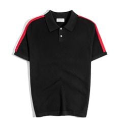 Áo Thun Polo Dệt Kim Đen Phối Vai - SS2
