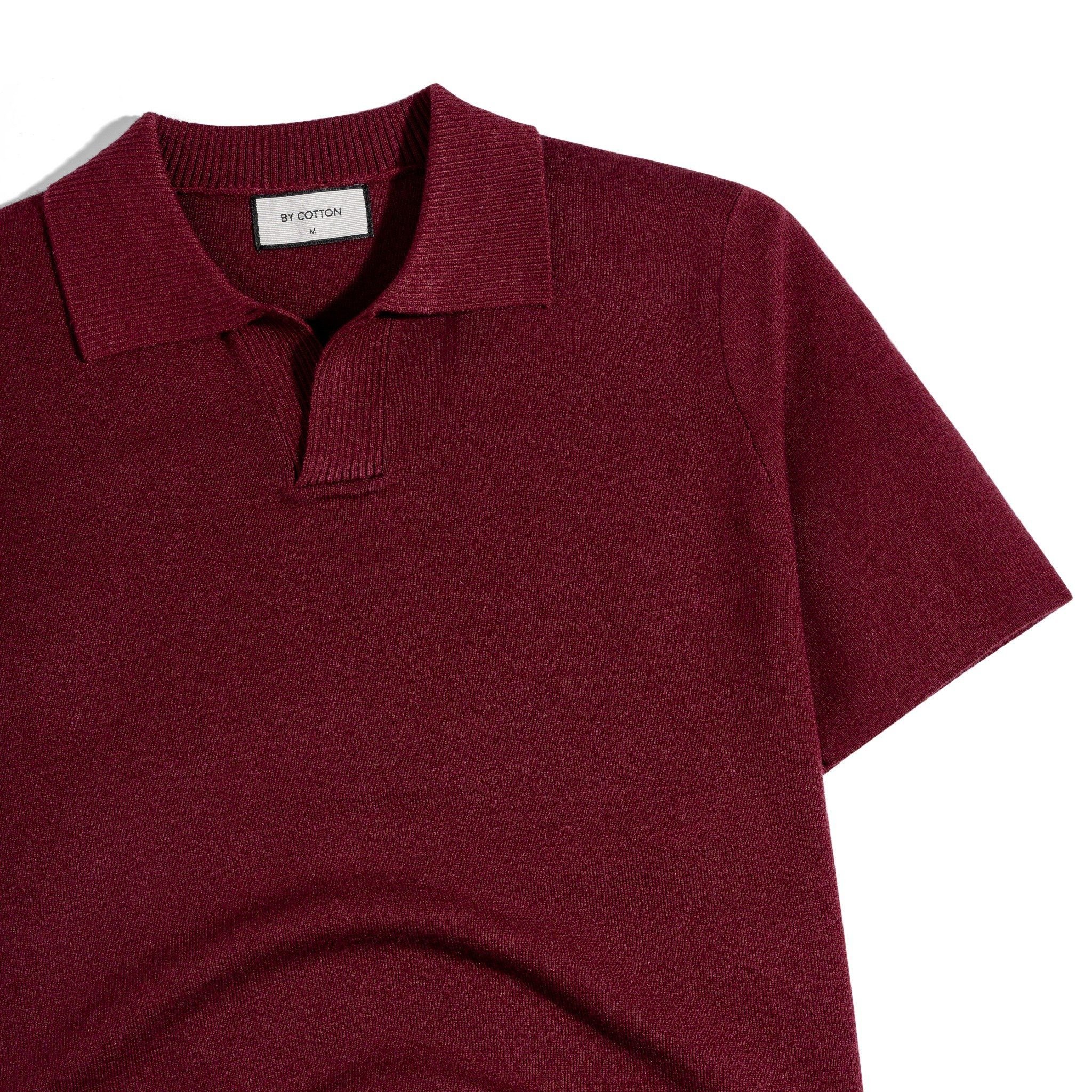 Áo Thun Polo Dệt Kim Sợi Plain Màu Đỏ Đô