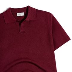 Áo Thun Polo Dệt Kim Sợi Plain Màu Đỏ Đô