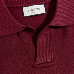 Áo Thun Polo Dệt Kim Sợi Plain Màu Đỏ Đô