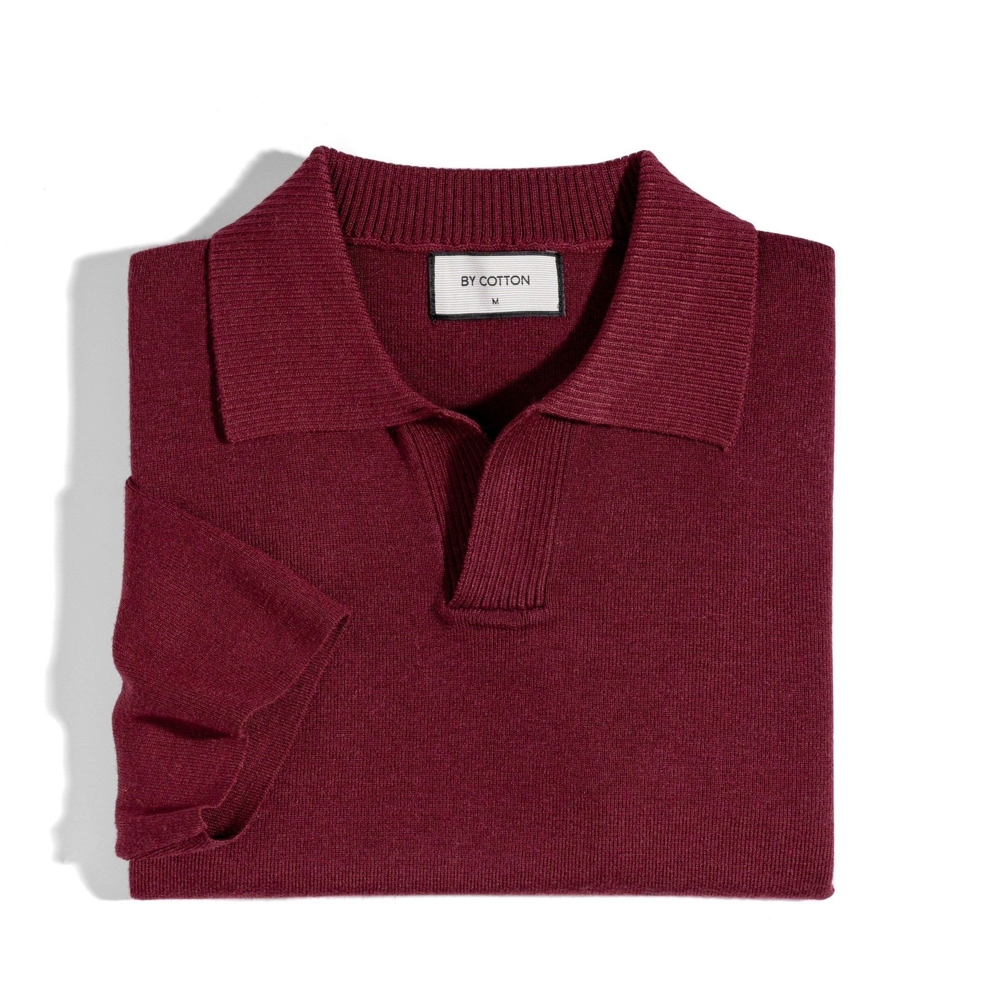 Áo Thun Polo Dệt Kim Sợi Plain Màu Đỏ Đô