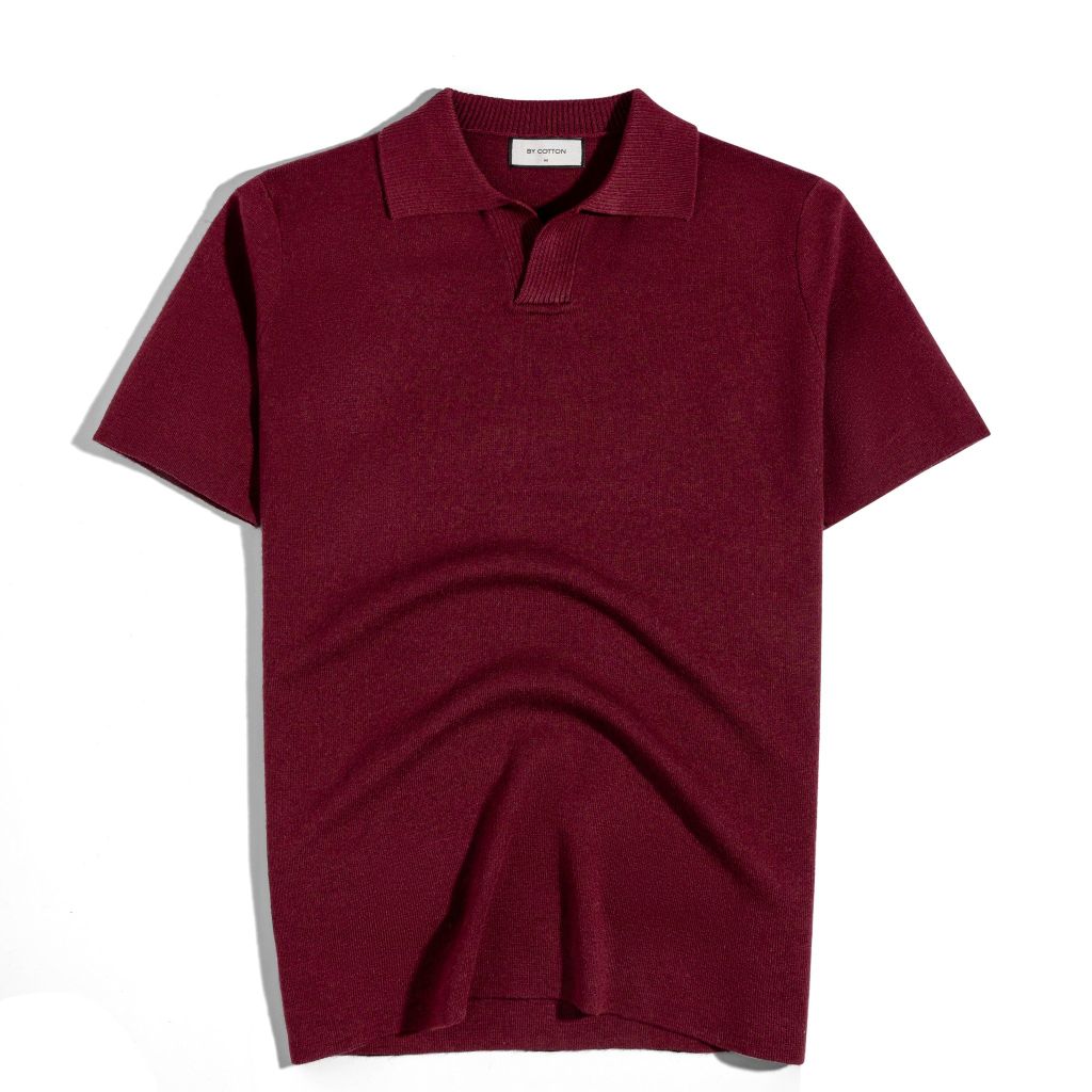 Áo Thun Polo Dệt Kim Sợi Plain Màu Đỏ Đô