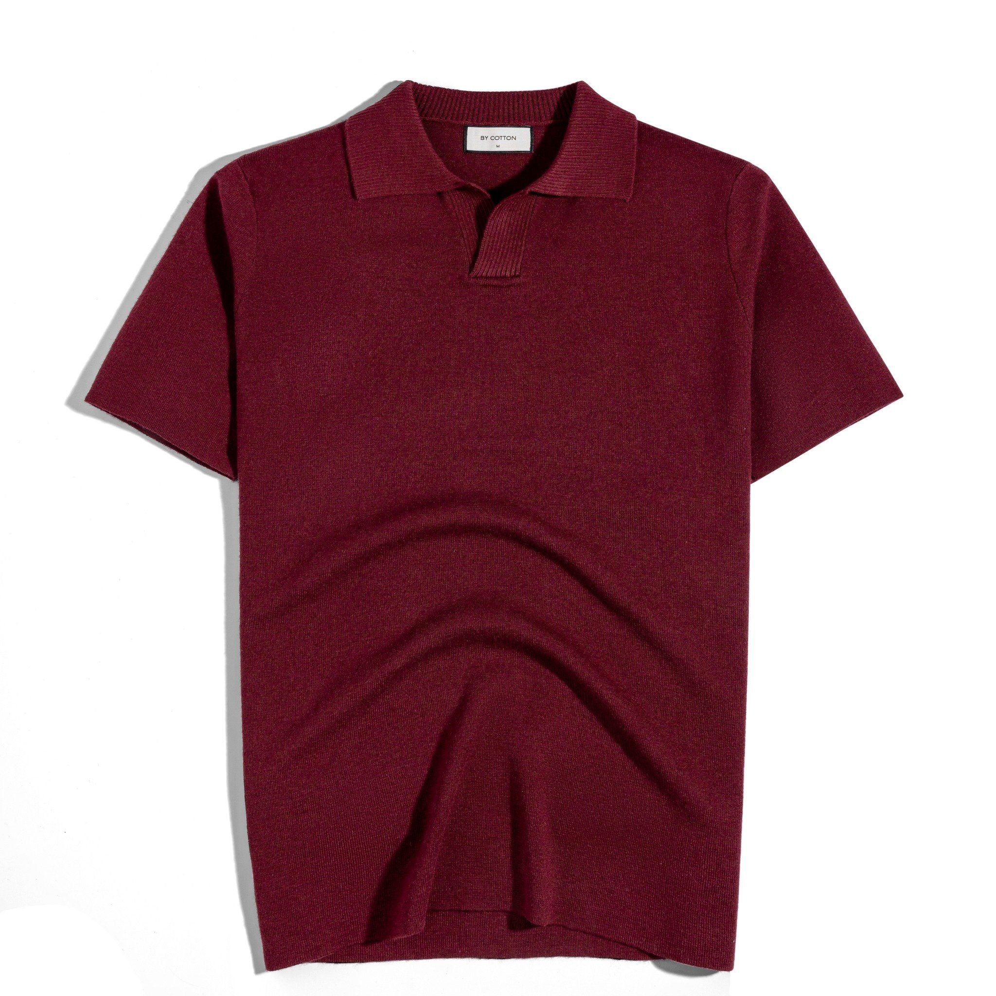 Áo Thun Polo Dệt Kim Sợi Plain Màu Đỏ Đô